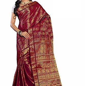 Alankrita Kanchipuram Art Silk Mango Meena Brocket Rich Pallu Saree With Stones(Maroon) For Sale