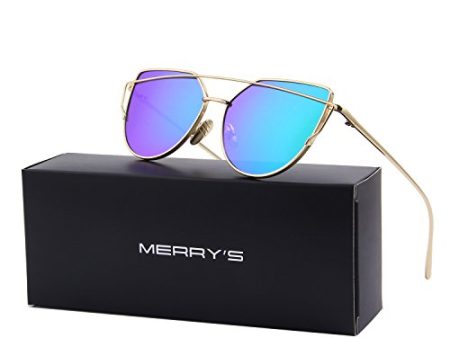 MERRY S Fashion Women Cat Eye Sunglasses Coating Mirror Lens Sun glasses UV400 S7882 (Gold&Green, 56) For Discount