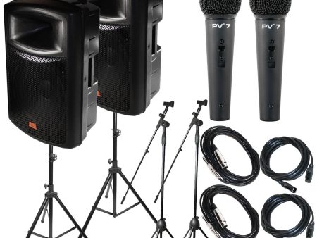 Package Bundle: 2x EMB EB112BT Pro 12  2-way 900W Bluetooth Powered Speaker + 2x Speaker Stands + 2x Peavey PV7 Dynamic Cardiod Microphones With Cables + 2 Microphone Stand + 2 XLR Xlarge Cables Online