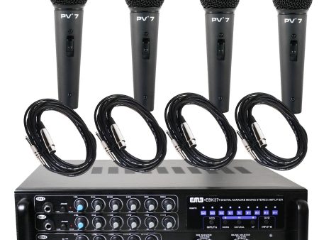 Package Bundle - EMB EBK37 Pro 700-watt Digital Karaoke Mixer Stereo Amplifier + 4 Peavey PV7 Dynamic Cardiod Microphones With Cables For Discount