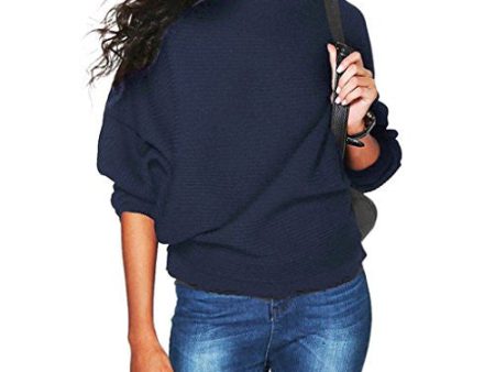 Women Blouse,Haoricu Women Batwing Sleeve Knit Sweater Pullover Loose Jumper Tops Knitwear (M, Navy blue) For Sale