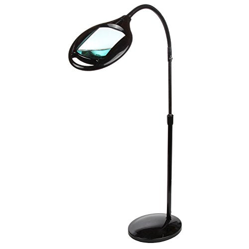 Brightech LightView Pro LED Magnifying Floor Lamp - Daylight Bright Full Spectrum Magnifier Lighted Glass Lens - Height Adjustable Gooseneck Standing Light - For Reading Task Craft Lighting - Black For Cheap