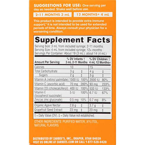 Zarbee s Naturals Baby Immune Support & Vitamins Supplement, Natural Orange Flavor, 2 Fl. Ounces Online Hot Sale