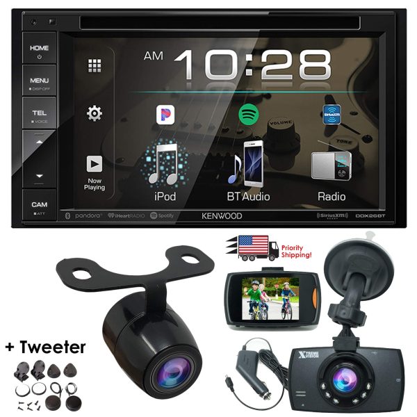 Package Deal Kenwood DDX26BT 6.2  2-Din in-Dash DVD MP3 Monitor Bluetooth Receiver +1080 HD Dash Cam G-Sensor Video Recorder & HD Rear Cam w Extra Sale