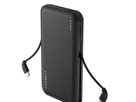 10,000 mAh Power Bank with Integrated Charging Cables - Black Online now