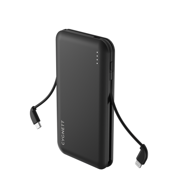 10,000 mAh Power Bank with Integrated Charging Cables - Black Online now