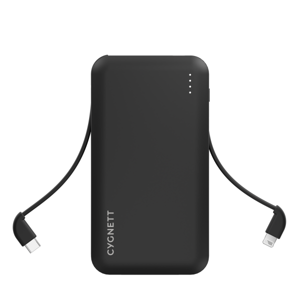 10,000 mAh Power Bank with Integrated Charging Cables - Black Online now