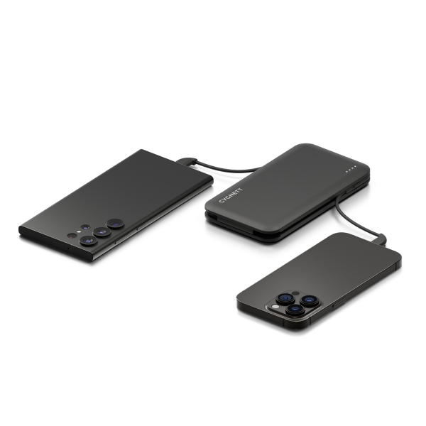 10,000 mAh Power Bank with Integrated Charging Cables - Black Online now